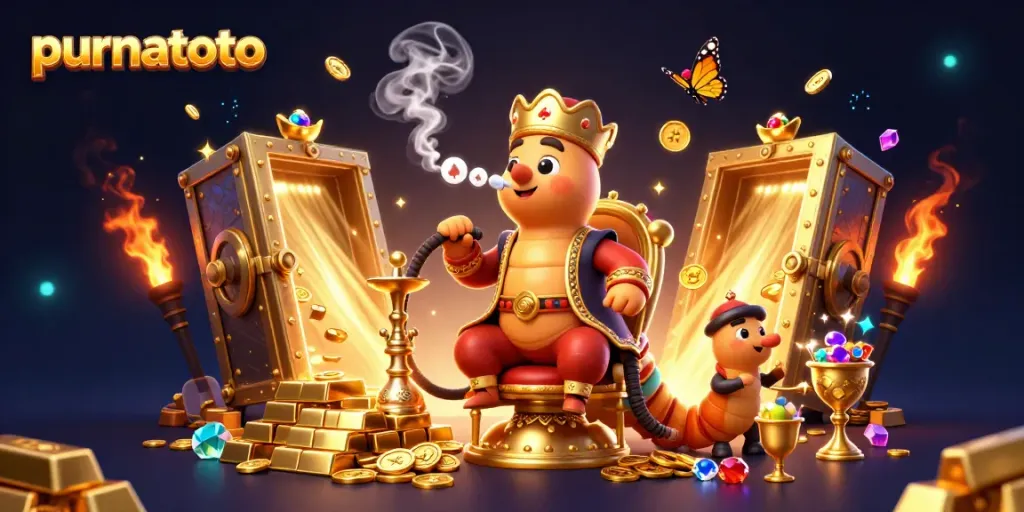 Purnatoto menampilkan ilustrasi karnival yang menarik dari karakter gambaran 3D dalam suasana kasino