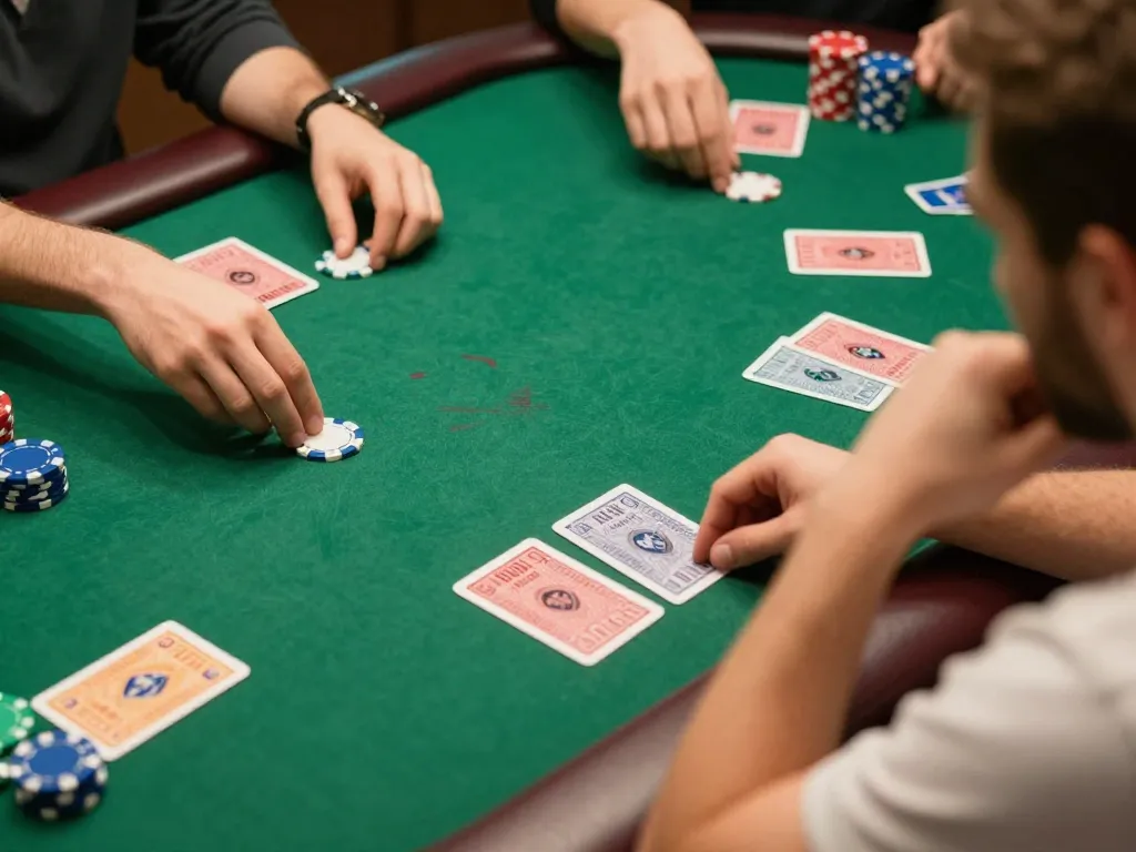 Players engaging in a thrilling poker game at a situs gacor online platform, showcasing strategic gameplay and lively atmosphere.