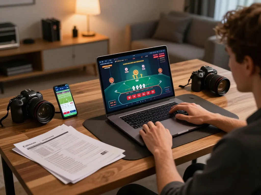 Player engaging in live blackjack on 555win, showcasing responsible online gambling at home.