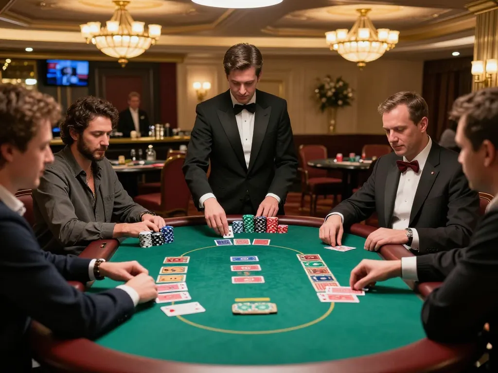 Players engaging in a strategic poker game at lclc88 casino with vibrant cards and chips.