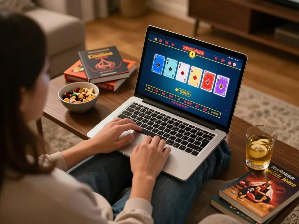 Player enjoying a blackjack game on 789win while surrounded by gaming strategies and snacks