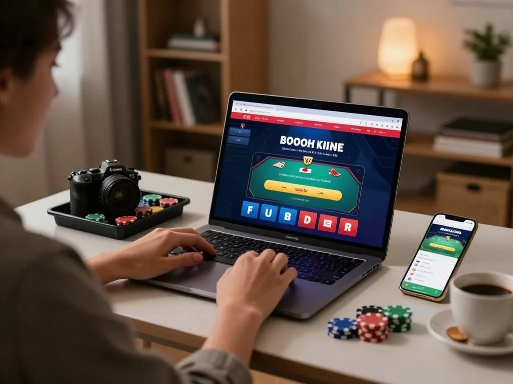 Engaging in poker gameplay with sv368 on a laptop, showcasing strategic online betting.