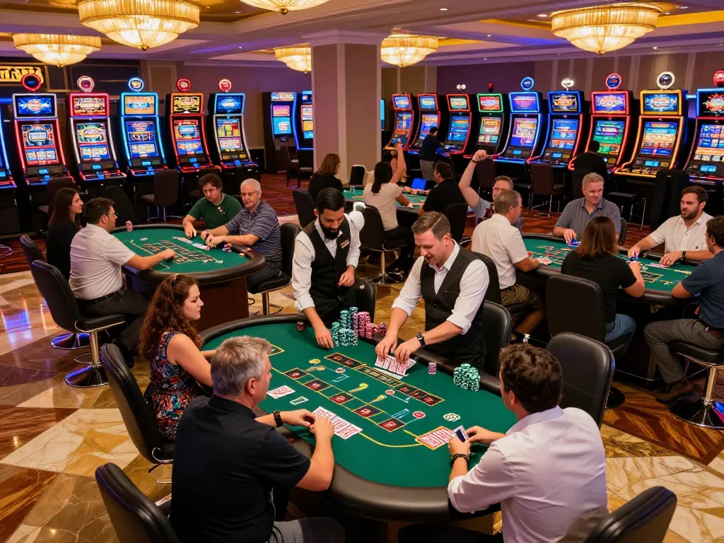 Exciting blackjack gameplay at the casino with strategic players and vibrant atmosphere showcasing thabet.