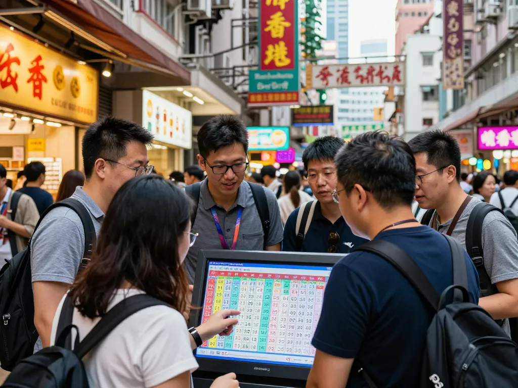 Excited players participating in HK Lotto with digital results in vibrant Hong Kong