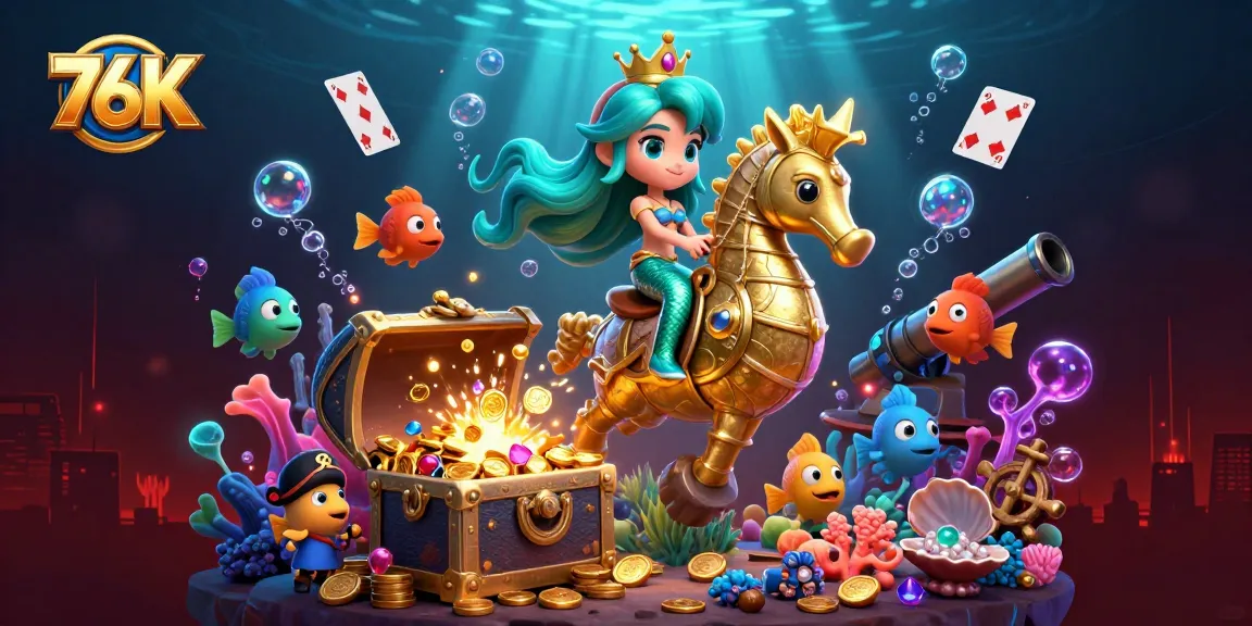 Experience the thrilling world of 76K with this vibrant underwater casino scene filled with treasures.