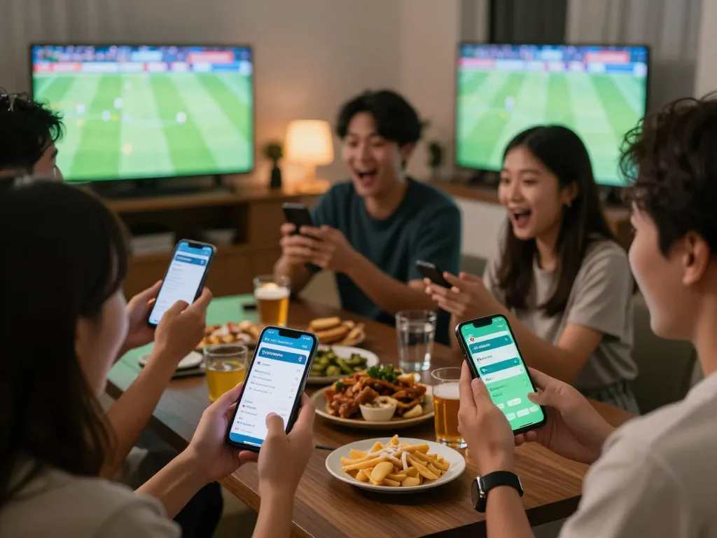 Bongdalu app being used for live betting while enjoying football matches with friends