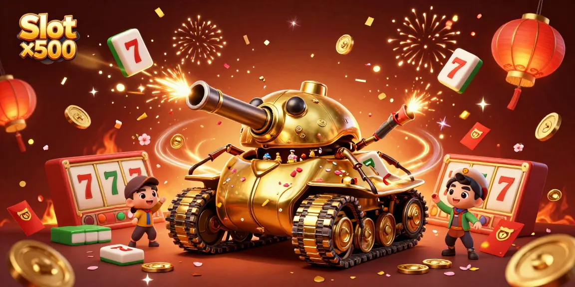Experience thrilling action in Slot x500 with a vibrant casino scene featuring lucky 7s and festive celebrations.