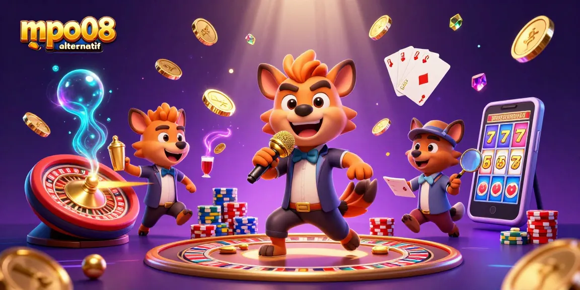 Win big with mpo08 link alternatif in a vibrant 3D casino scene filled with action.