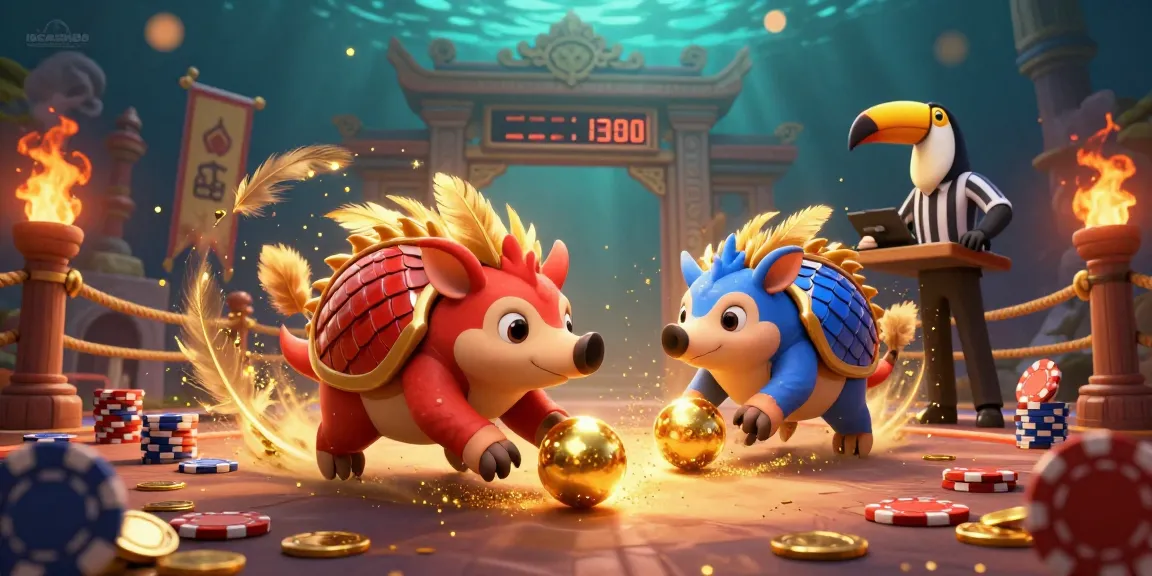 Engage in the vibrant gameplay at IDCASH88 with animated pangolins competing amid dazzling casino elements.