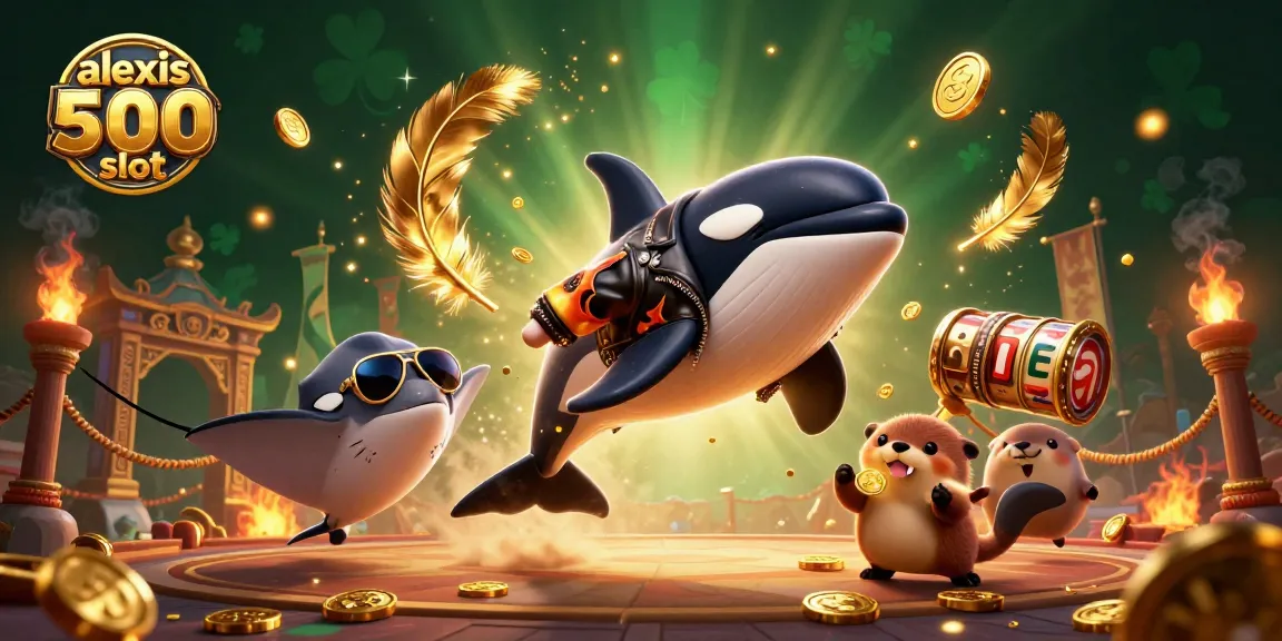 Spin slot reels with the alexis 500 slot surrounded by an orca, stingray, and otters.
