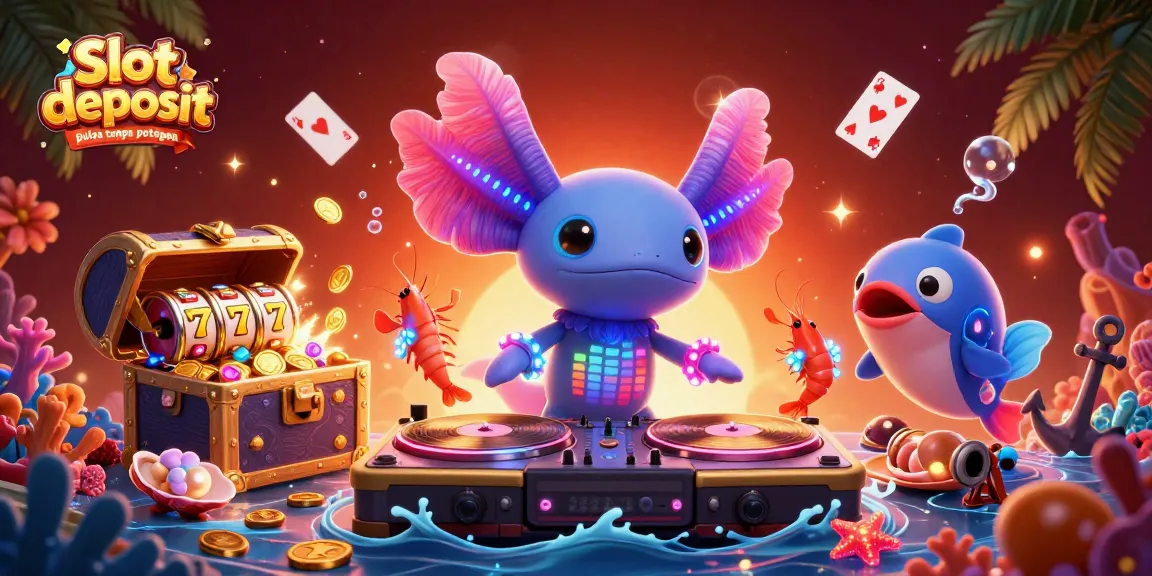 Slot deposit pulsa tanpa potongan, mainkan permainan menarik dengan simbol slot dan karakter ceria.