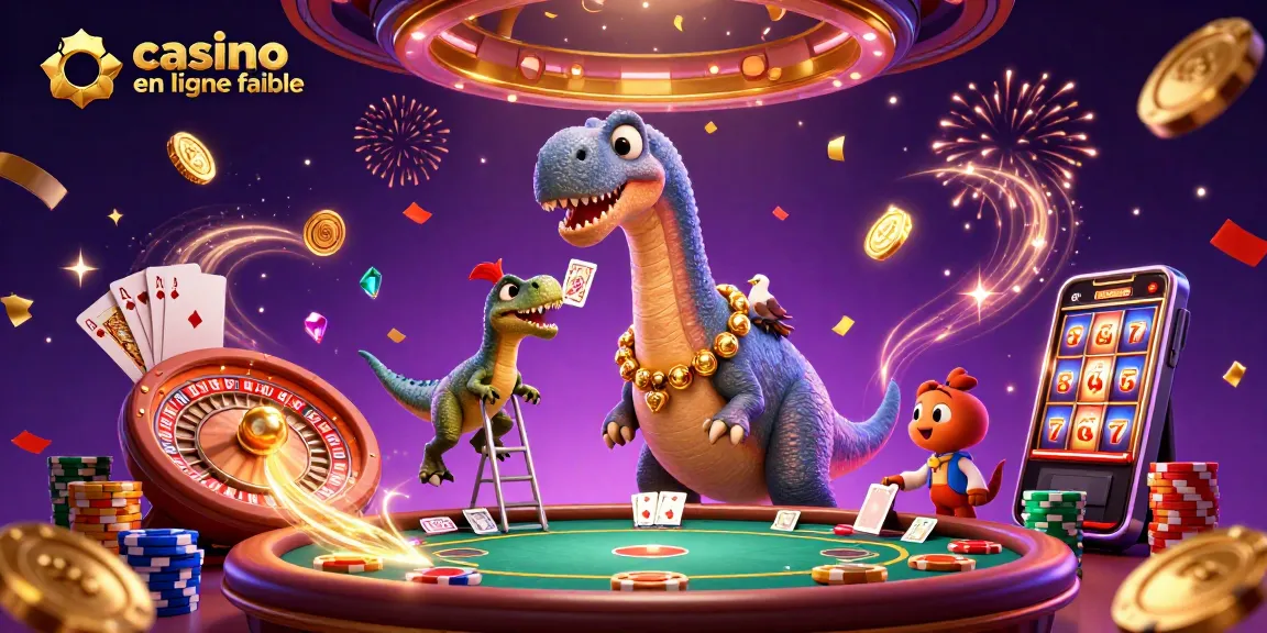 Jouer au casino en ligne fiable avec des personnages en 3D dans une illustration dynamique de célébration.