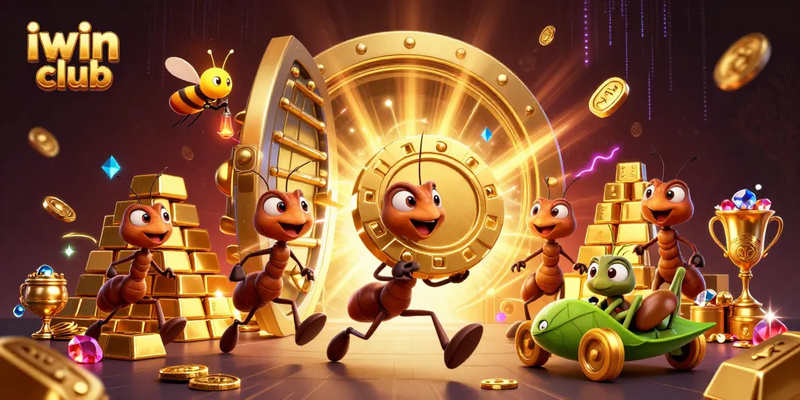Experience the thrill of the iwin club with a dynamic heist scene filled with golden poker chips and casino treasures.