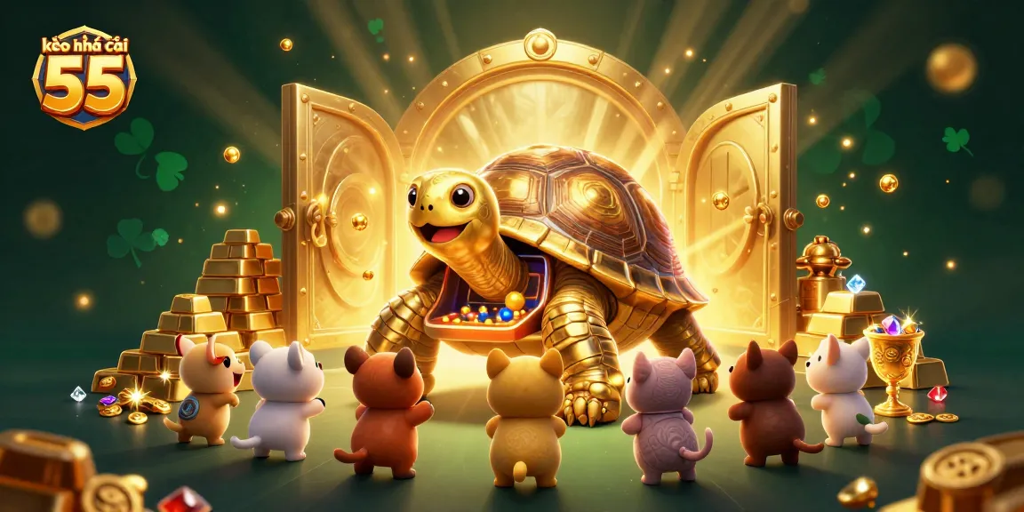 Engage with kèo nhà cái 55 in a vibrant casino scene featuring a colossal tortoise pinball.