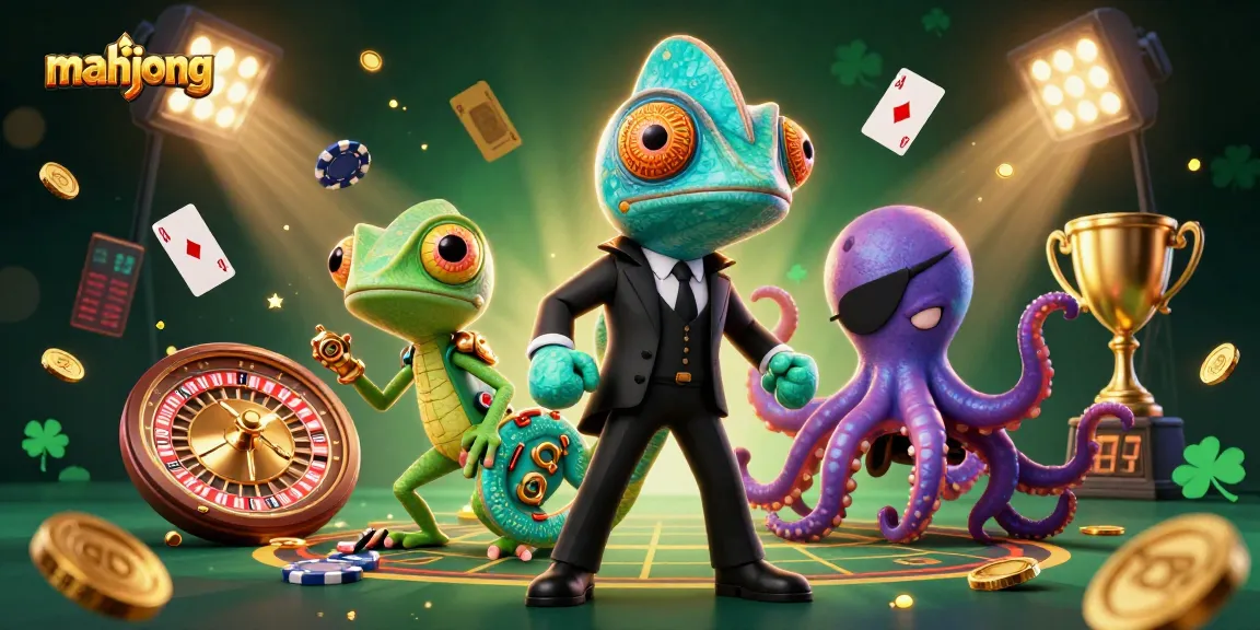 Engage in thrilling mahjong with our vibrant casino scene, featuring colorful characters and dynamic elements.
