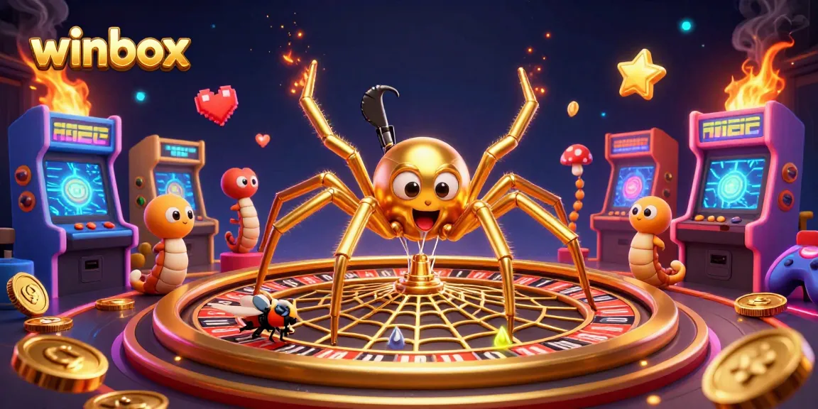 Winbox offers an exciting gambling experience with a spider-themed roulette and vibrant game elements.