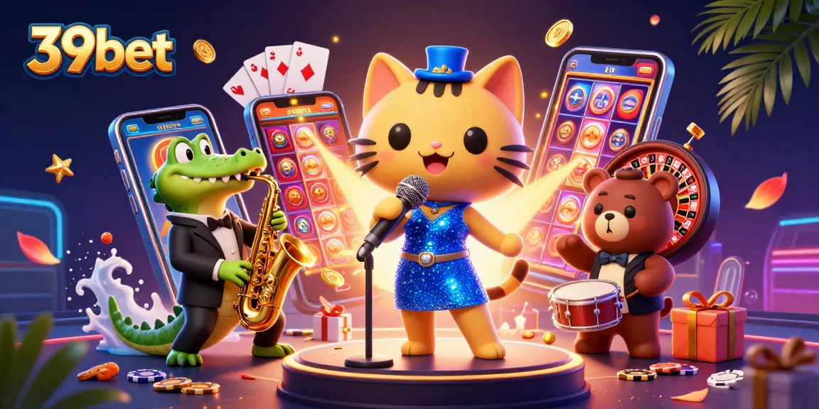 Engage with the vibrant casino scene featuring 39bet's entertaining characters and exciting game elements.